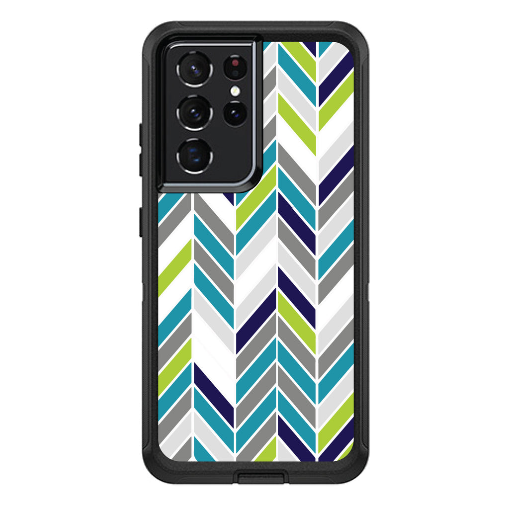 Teal Navy Grey Herringbone OtterBox Defender Case for iPhone & Galaxy, view 7