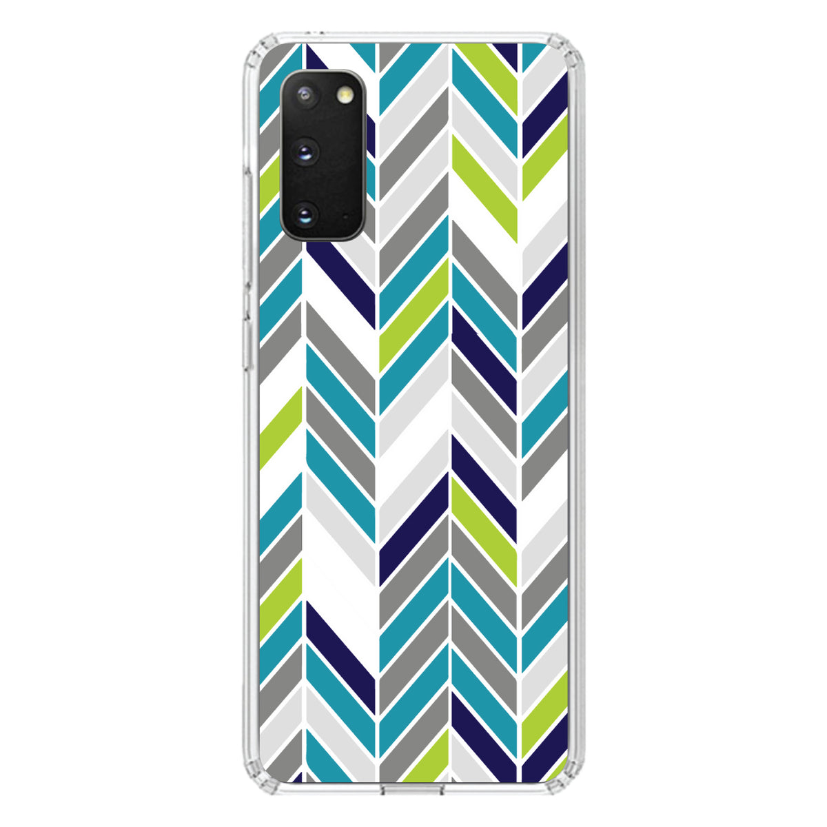 Teal Navy Grey Herringbone Clear Shockproof iPhone Case, view 14