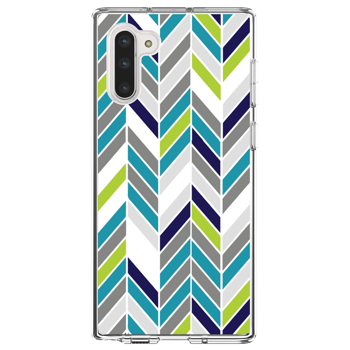 Teal Navy Grey Herringbone Clear Shockproof iPhone Case, view 9