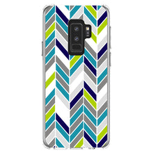 DistinctInk® Clear Shockproof Hybrid Case for Apple iPhone / Samsung Galaxy / Google Pixel - Teal Navy Grey Herringbone