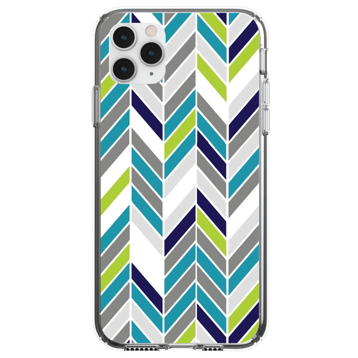 Teal Navy Grey Herringbone Clear Shockproof iPhone Case