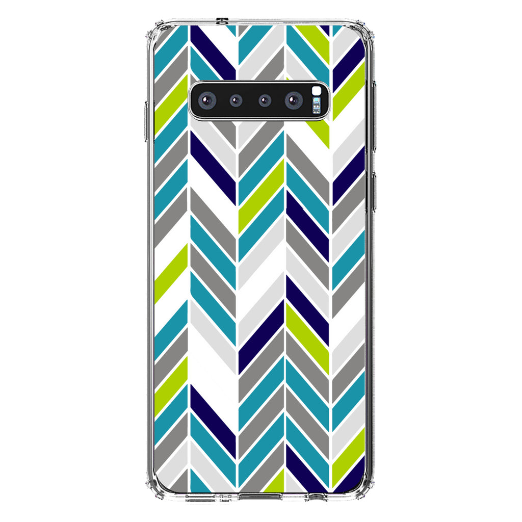 Teal Navy Grey Herringbone Clear Shockproof iPhone Case, view 16