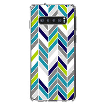 DistinctInk® Clear Shockproof Hybrid Case for Apple iPhone / Samsung Galaxy / Google Pixel - Teal Navy Grey Herringbone