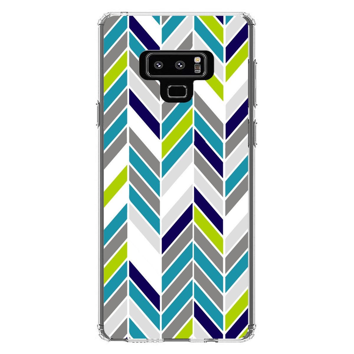 Teal Navy Grey Herringbone Clear Shockproof iPhone Case, view 11