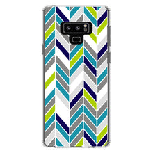 DistinctInk® Clear Shockproof Hybrid Case for Apple iPhone / Samsung Galaxy / Google Pixel - Teal Navy Grey Herringbone