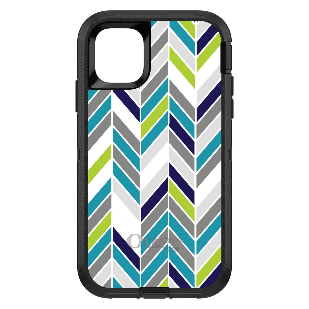 Teal Navy Grey Herringbone OtterBox Defender Case for iPhone & Galaxy, view 2