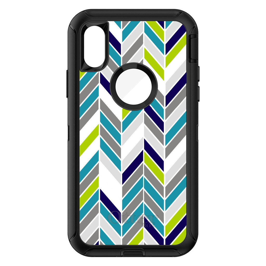 Teal Navy Grey Herringbone OtterBox Defender Case for iPhone & Galaxy, view 3