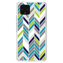 DistinctInk® Clear Shockproof Hybrid Case for Apple iPhone / Samsung Galaxy / Google Pixel - Teal Navy Grey Herringbone