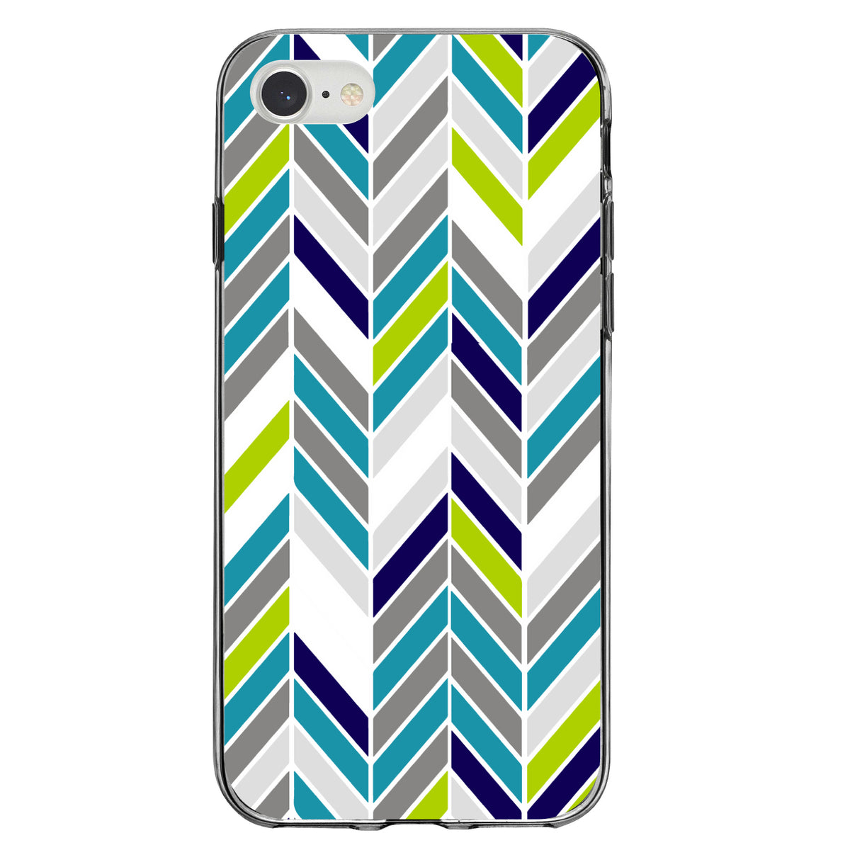 Teal Navy Grey Herringbone Clear Shockproof iPhone Case, view 5