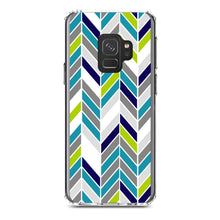 DistinctInk® Clear Shockproof Hybrid Case for Apple iPhone / Samsung Galaxy / Google Pixel - Teal Navy Grey Herringbone