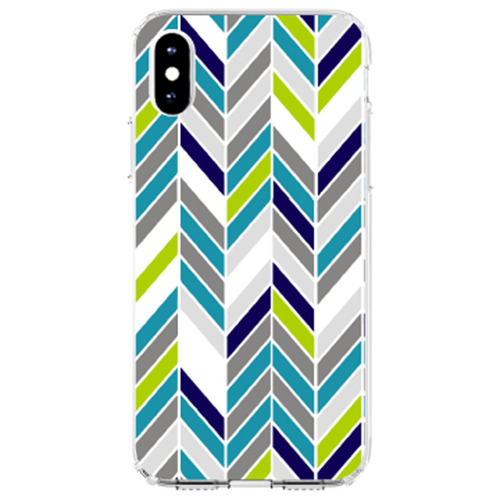 Teal Navy Grey Herringbone Clear Shockproof iPhone Case, view 2