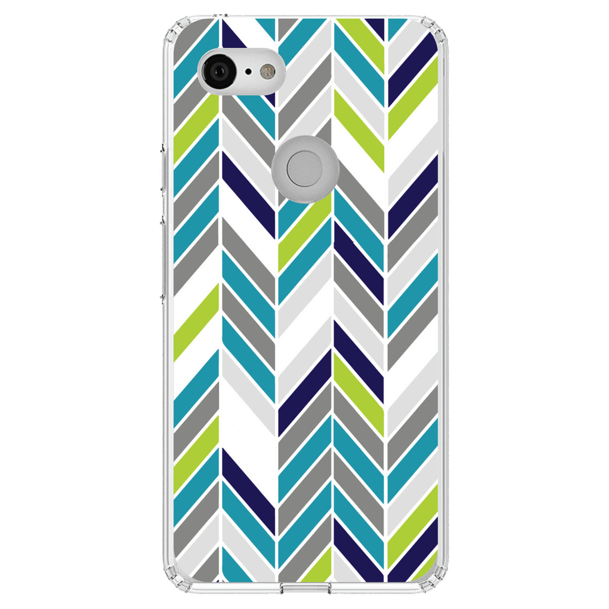 Teal Navy Grey Herringbone Clear Shockproof iPhone Case, view 21