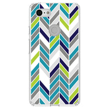 DistinctInk® Clear Shockproof Hybrid Case for Apple iPhone / Samsung Galaxy / Google Pixel - Teal Navy Grey Herringbone