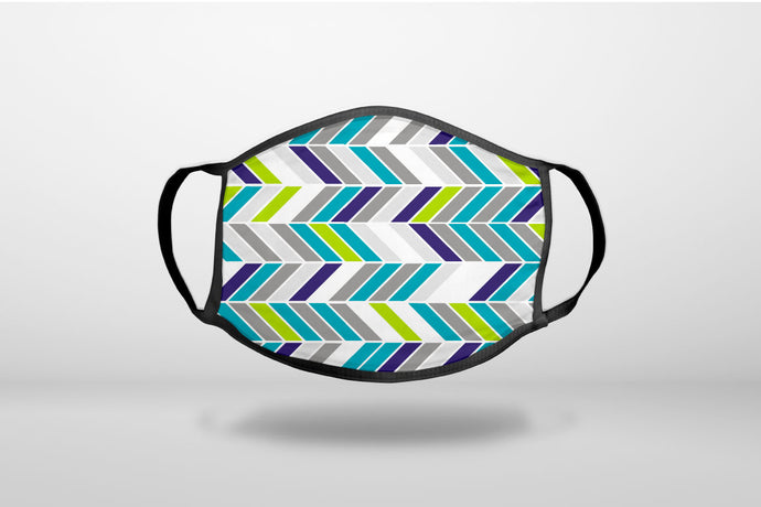 Teal Navy Grey Herringbone - 3-Ply Reusable Soft Face Mask Covering, Unisex, Cotton Inner Layer