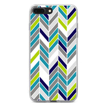DistinctInk® Clear Shockproof Hybrid Case for Apple iPhone / Samsung Galaxy / Google Pixel - Teal Navy Grey Herringbone