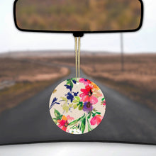 DistinctInk® Hanging Ceramic Christmas Tree Ornament with Gold String - Great Gift / Present - 2 3/4 inch Diameter - Pink Purple Floral Flowers