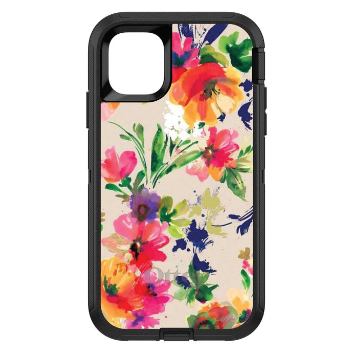 DistinctInk™ OtterBox Defender Series Case for Apple iPhone / Samsung Galaxy / Google Pixel - Pink Purple Floral Flowers