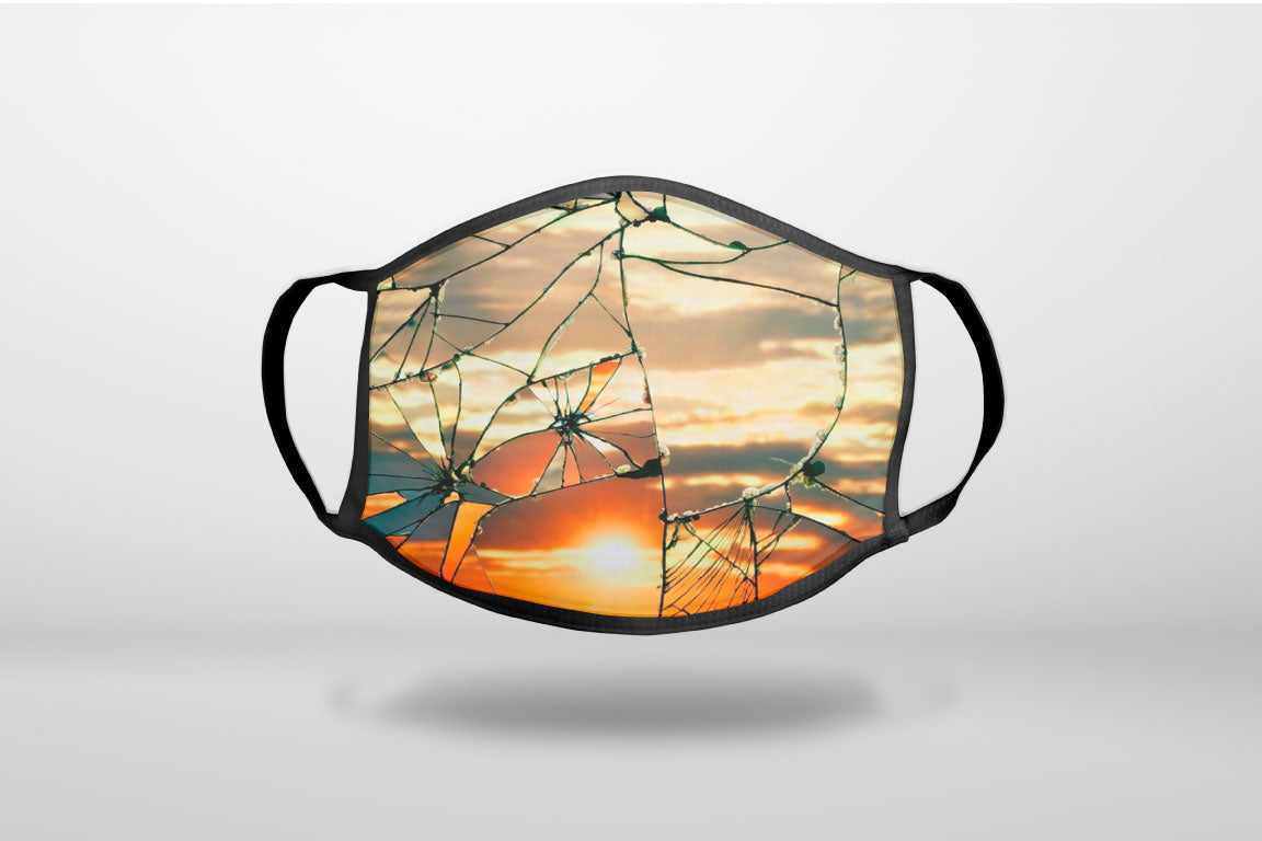 Shattered Glass Sunrise - 3-Ply Reusable Soft Face Mask Covering, Unisex, Cotton Inner Layer