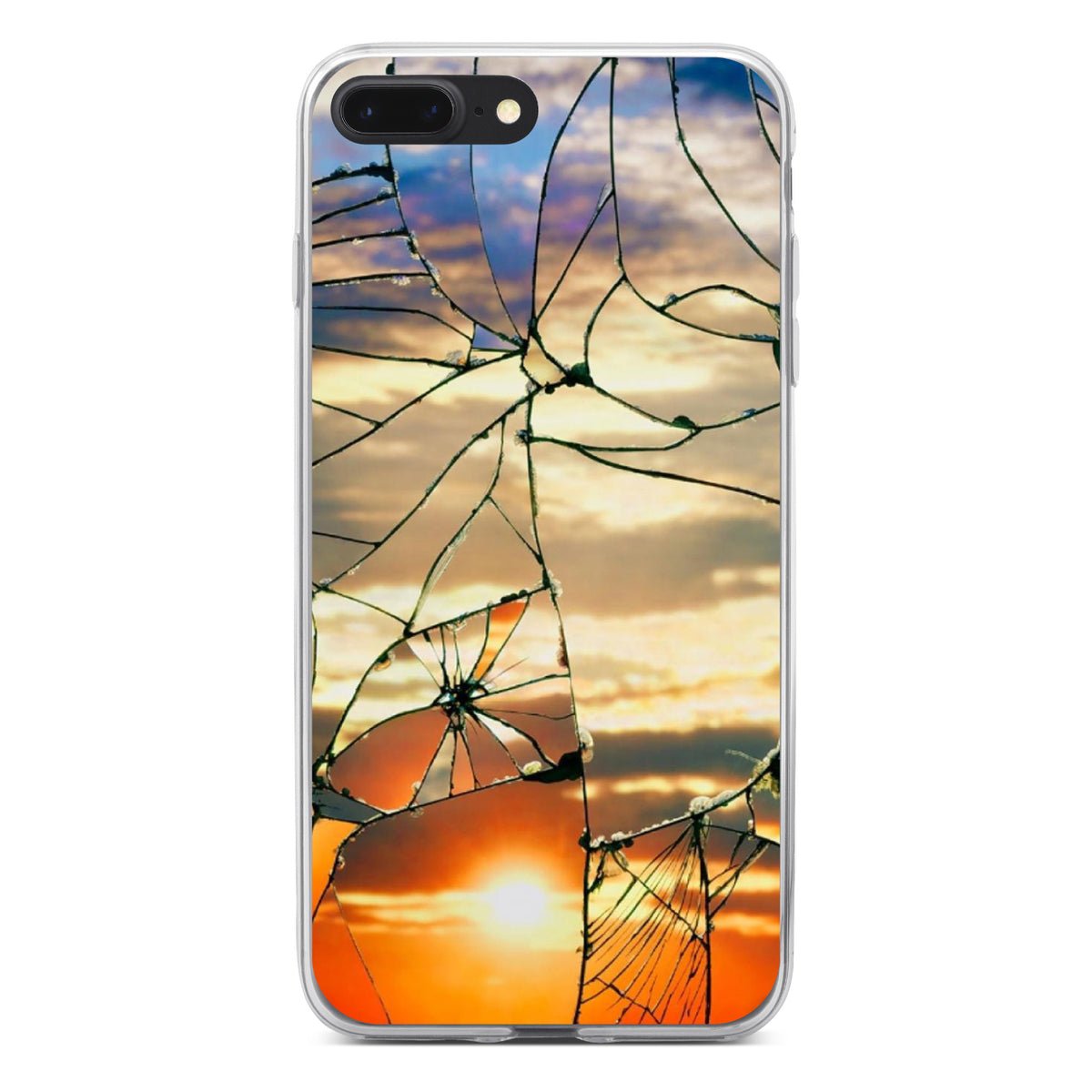 Shattered Glass Sunrise Clear Shockproof iPhone Case, view 6