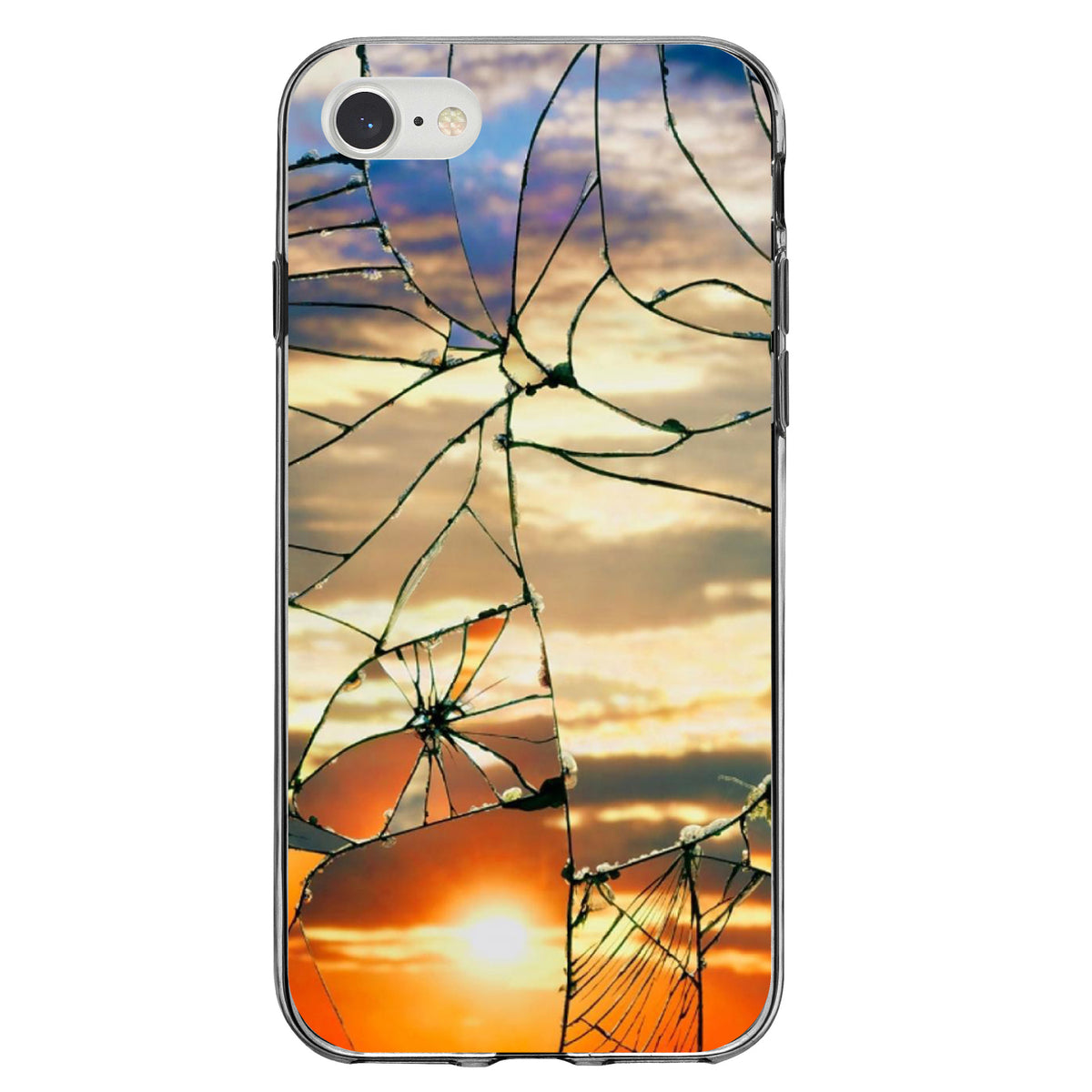 Shattered Glass Sunrise Clear Shockproof iPhone Case, view 5