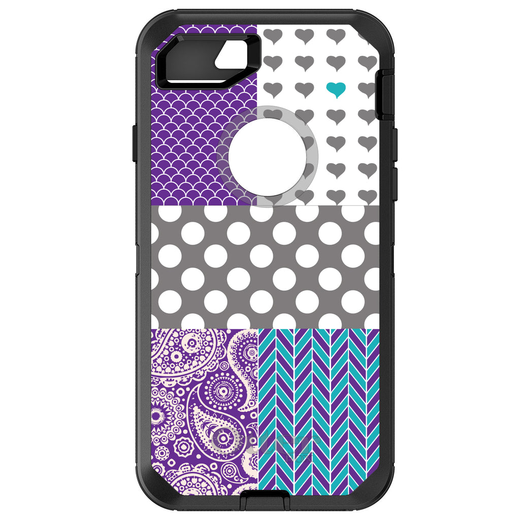 Purple Teal Grey Patterns OtterBox Defender Case for iPhone & Galaxy