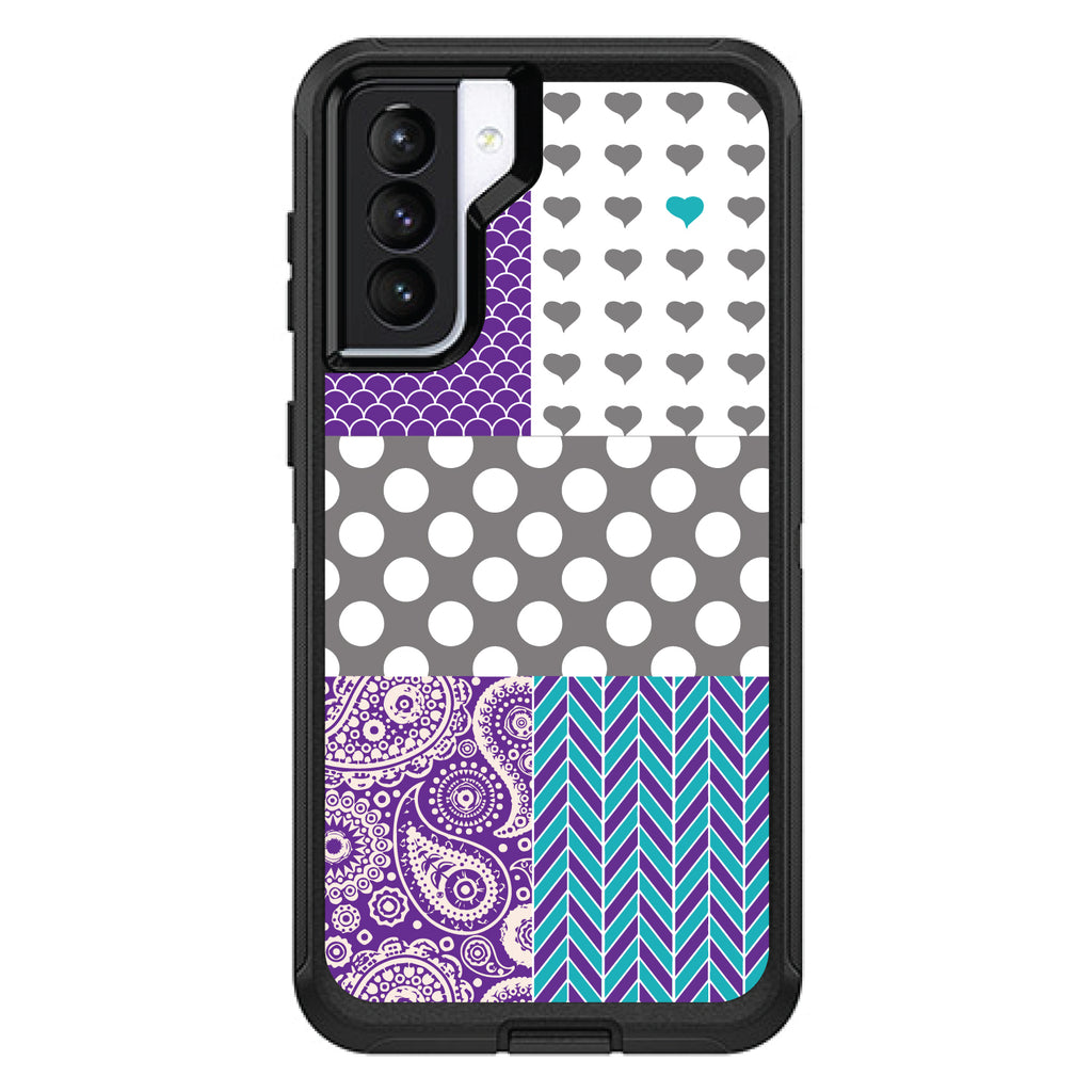 Purple Teal Grey Patterns OtterBox Defender Case for iPhone & Galaxy, view 5