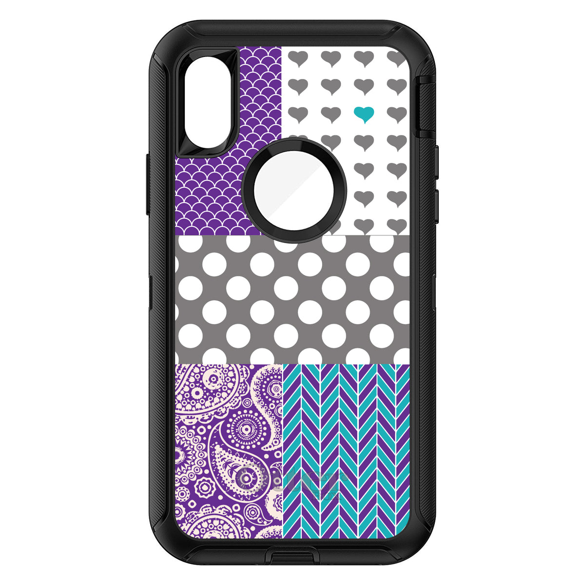 Purple Teal Grey Patterns OtterBox Defender Case for iPhone & Galaxy, view 3