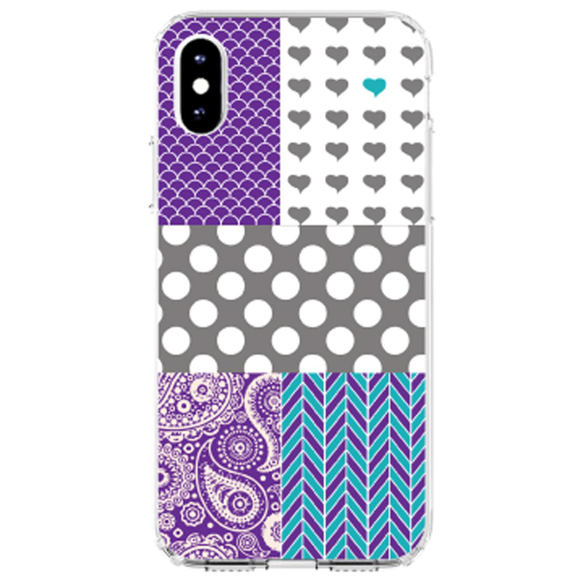 Purple Teal Grey Patterns Clear Shockproof iPhone Case, view 2