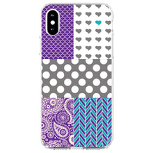 DistinctInk® Clear Shockproof Hybrid Case for Apple iPhone / Samsung Galaxy / Google Pixel - Purple Teal Grey Patterns