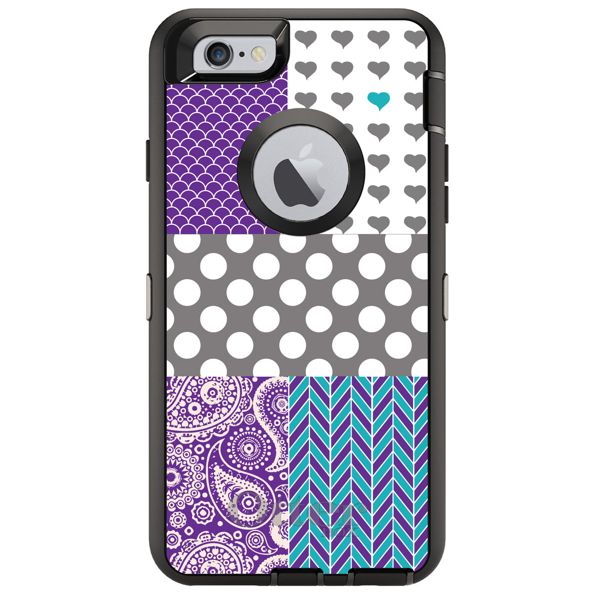 Purple Teal Grey Patterns OtterBox Defender Case for iPhone & Galaxy, view 4