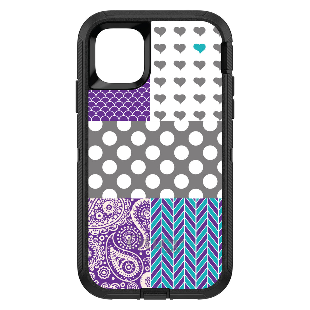 Purple Teal Grey Patterns OtterBox Defender Case for iPhone & Galaxy, view 2