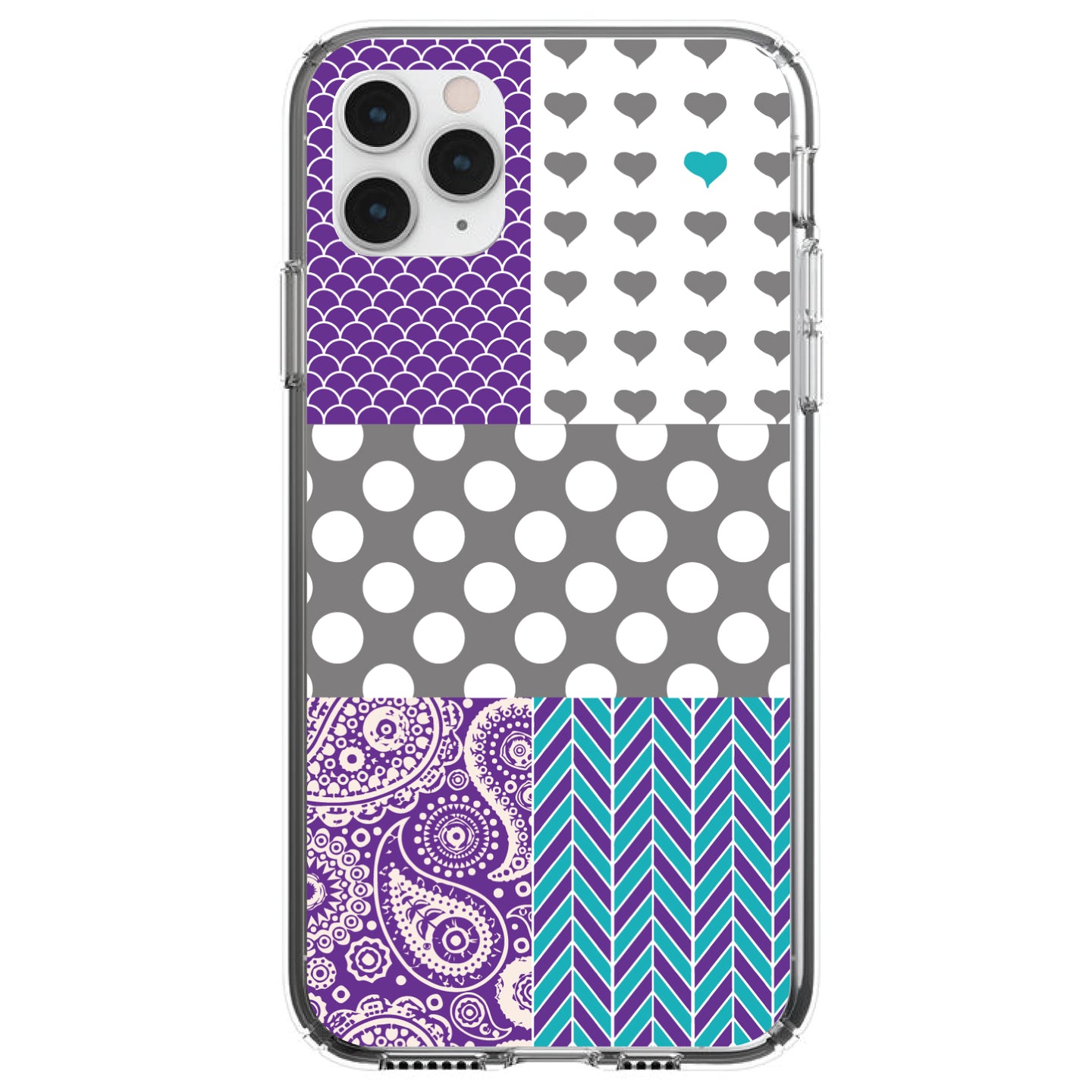 DistinctInk® Clear Shockproof Hybrid Case for Apple iPhone / Samsung Galaxy / Google Pixel - Purple Teal Grey Patterns