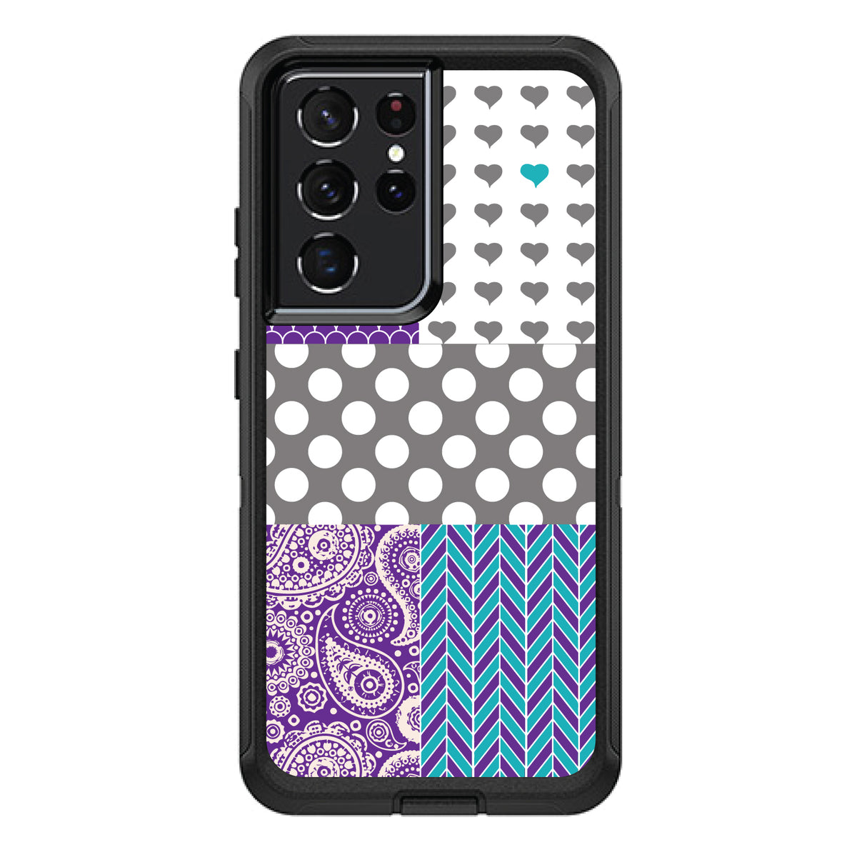 Purple Teal Grey Patterns OtterBox Defender Case for iPhone & Galaxy, view 7