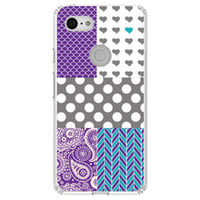 DistinctInk® Clear Shockproof Hybrid Case for Apple iPhone / Samsung Galaxy / Google Pixel - Purple Teal Grey Patterns
