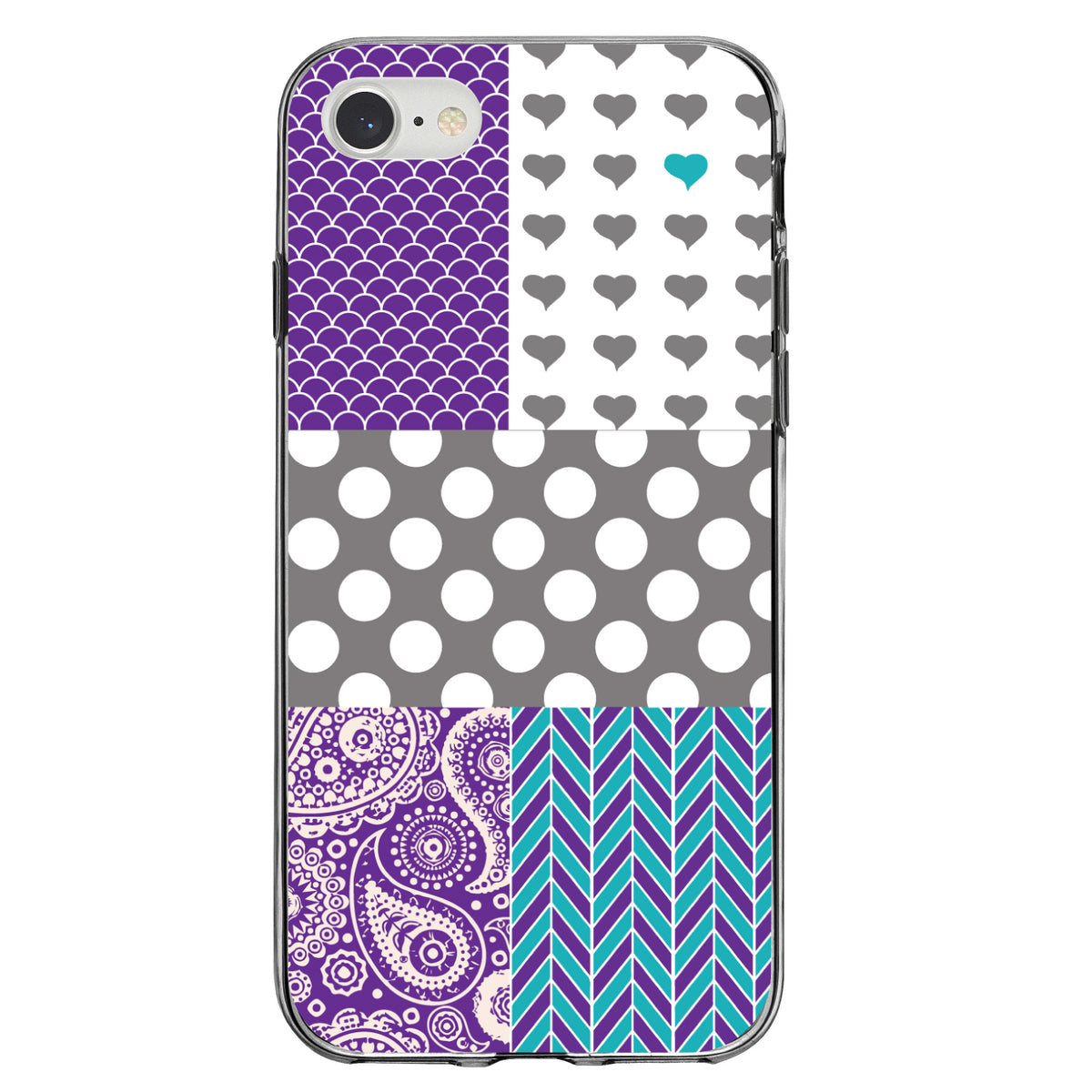Purple Teal Grey Patterns Clear Shockproof iPhone Case, view 5