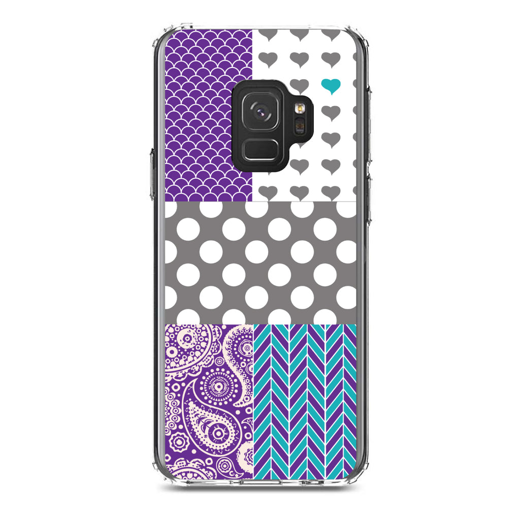Purple Teal Grey Patterns Clear Shockproof iPhone Case, view 19