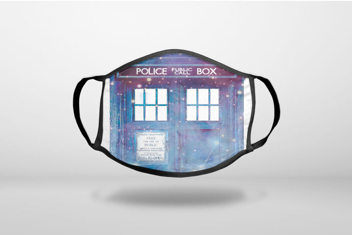 Fading TARDIS Outer Space Stars - 3-Ply Reusable Soft Face Mask Covering, Unisex, Cotton Inner Layer