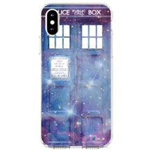 DistinctInk® Clear Shockproof Hybrid Case for Apple iPhone / Samsung Galaxy / Google Pixel - Fading TARDIS Outer Space Stars