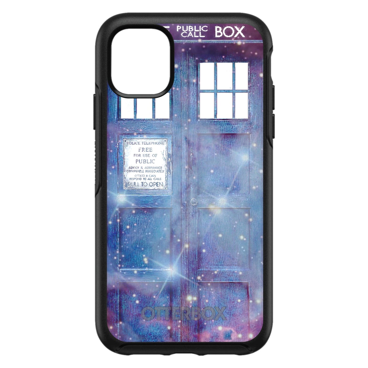 DistinctInk™ OtterBox Symmetry Series Case for Apple iPhone / Samsung Galaxy / Google Pixel - Fading TARDIS Outer Space Stars