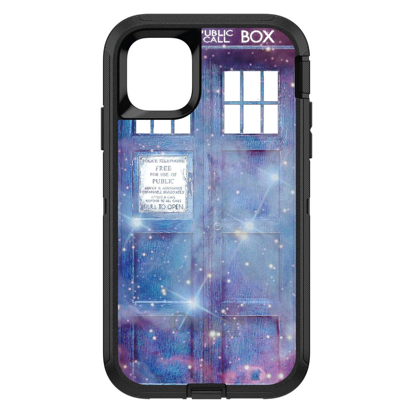 DistinctInk™ OtterBox Defender Series Case for Apple iPhone / Samsung Galaxy / Google Pixel - Fading TARDIS Outer Space Stars