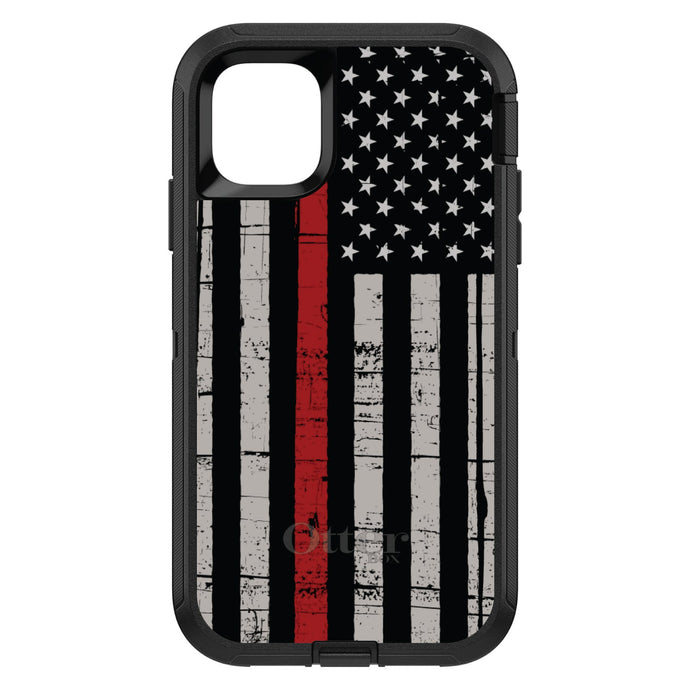 DistinctInk™ OtterBox Defender Series Case for Apple iPhone / Samsung Galaxy / Google Pixel - Weathered Thin Red Line