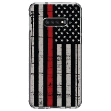 DistinctInk® Clear Shockproof Hybrid Case for Apple iPhone / Samsung Galaxy / Google Pixel - Weathered Thin Red Line US Flag