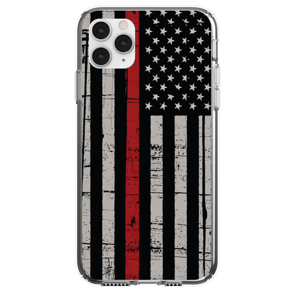 Weathered Thin Red Line US Flag Clear Shockproof iPhone Case