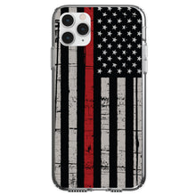 DistinctInk® Clear Shockproof Hybrid Case for Apple iPhone / Samsung Galaxy / Google Pixel - Weathered Thin Red Line US Flag