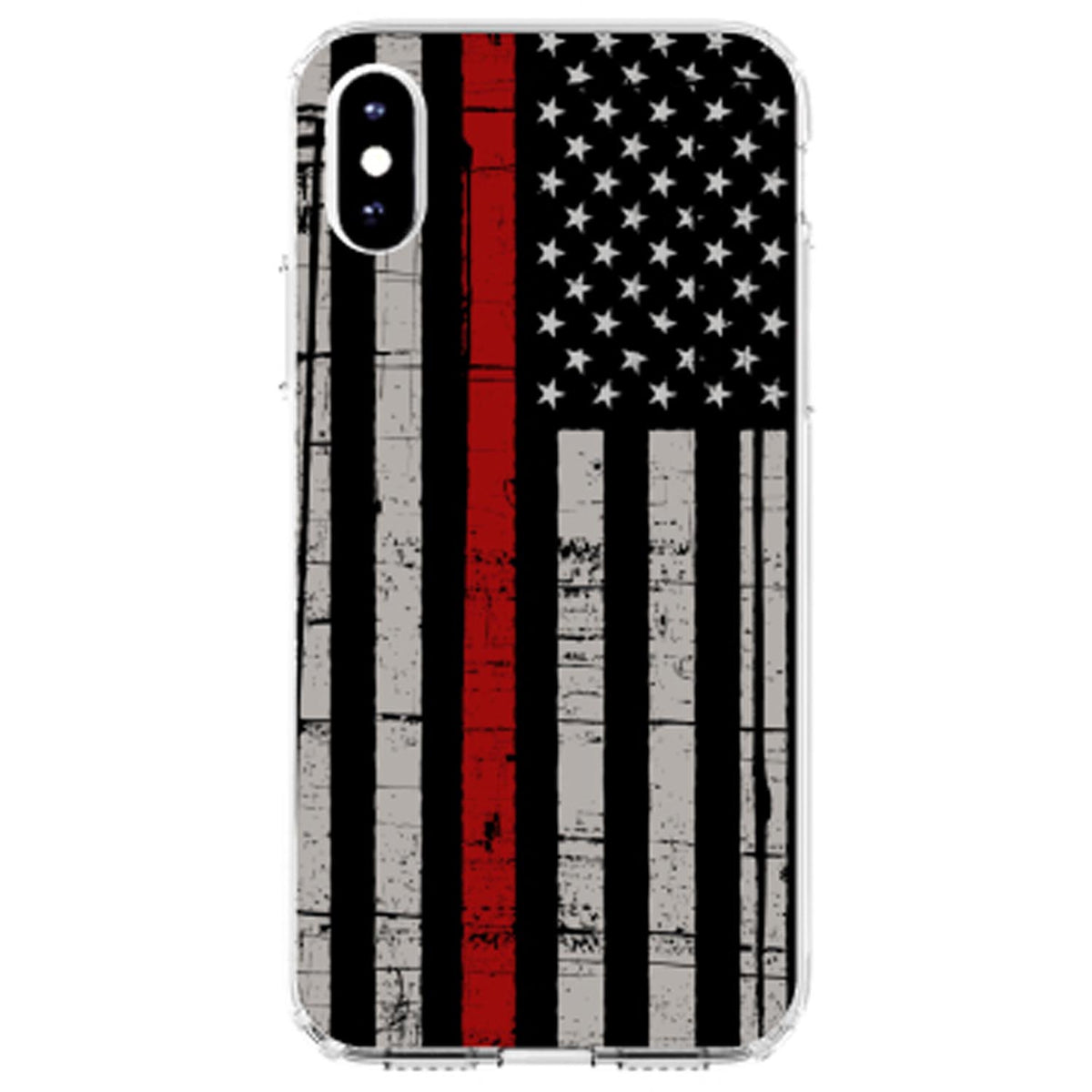 Weathered Thin Red Line US Flag Clear Shockproof iPhone Case, view 2