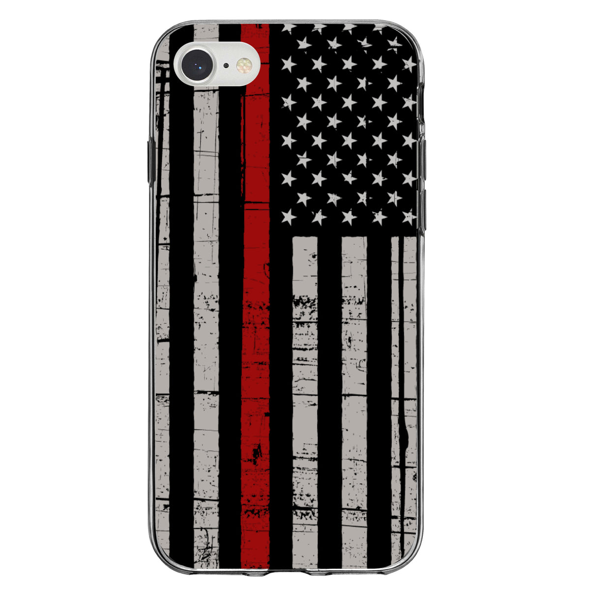 Weathered Thin Red Line US Flag Clear Shockproof iPhone Case, view 5