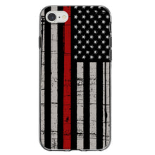 DistinctInk® Clear Shockproof Hybrid Case for Apple iPhone / Samsung Galaxy / Google Pixel - Weathered Thin Red Line US Flag