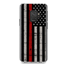 DistinctInk® Clear Shockproof Hybrid Case for Apple iPhone / Samsung Galaxy / Google Pixel - Weathered Thin Red Line US Flag