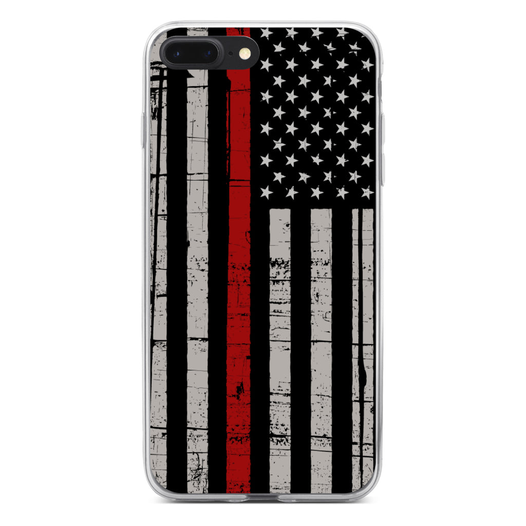 Weathered Thin Red Line US Flag Clear Shockproof iPhone Case, view 6