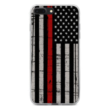 DistinctInk® Clear Shockproof Hybrid Case for Apple iPhone / Samsung Galaxy / Google Pixel - Weathered Thin Red Line US Flag